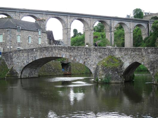 The old bridge and viaduct over the river Rance at Dinan.